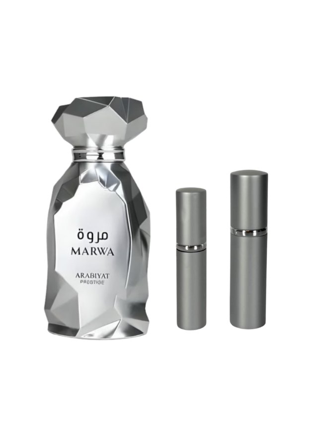 Arabiyat Prestige Marwa Eau de Parfum for Men with 5ml and 10ml Silver Premium Atomizers