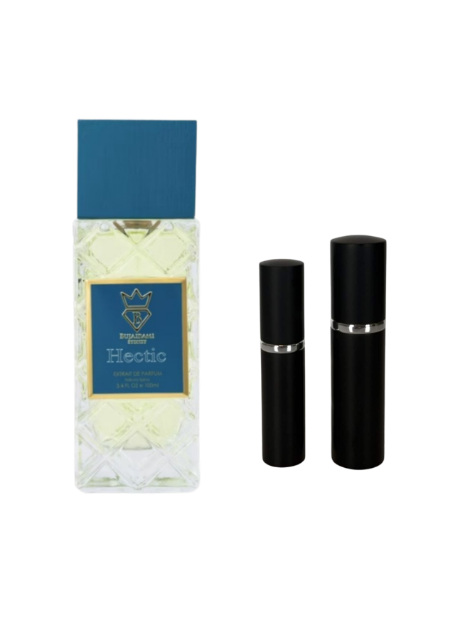 Bujairami Hectic Extrait de Parfum Unisex with 5ml and 10ml Black Premium Atomizers