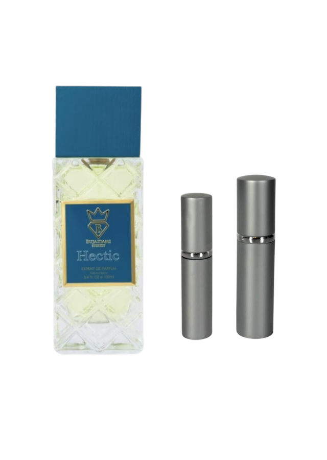 Bujairami Hectic Extrait de Parfum Unisex with 5ml and 10ml Silver Premium Atomizers