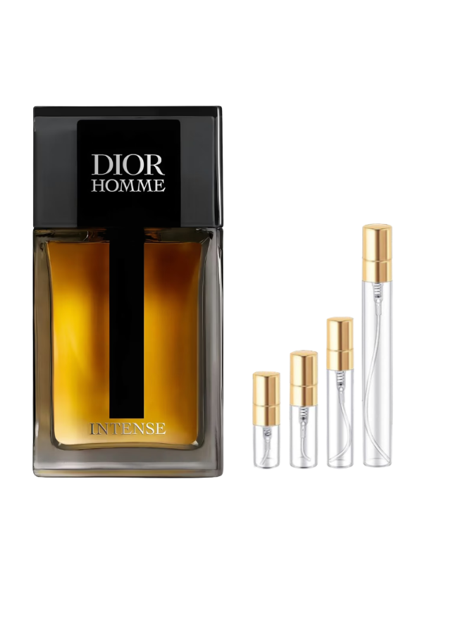 Dior Homme Intense Eau de Parfum for Men with 2ml, 3ml, 5ml, and 10ml Glass Decants with Gold Caps