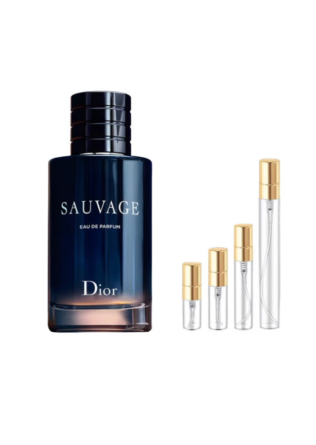 Dior Sauvage Eau de Parfum for Men with 2ml, 3ml, 5ml, and 10ml Glass Decants with Gold Caps