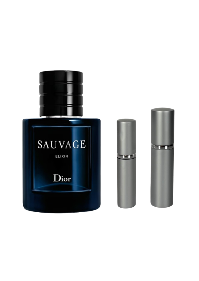 Dior Sauvage Elixir for Men with 5ml and 10ml Silver Premium Atomizers