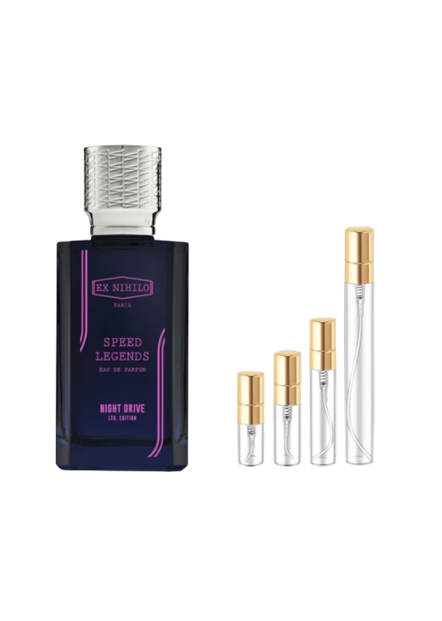 Ex Nihilo Speed Legends Night Drive Eau de Parfum Unisex with 2ml, 3ml, 5ml, and 10ml Glass Decants with Gold Caps