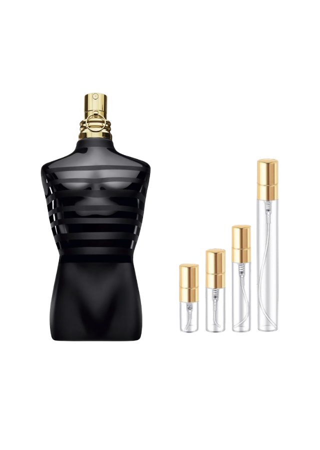Jean Paul Gaultier Le Male Le Parfum Eau de Parfum Intense for Men with 2ml, 3ml, 5ml, and 10ml Glass Decants with Gold Caps
