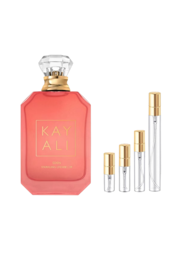Kayali Eden Sparkling Lychee 39 Eau de Parfum for Women with 2ml, 3ml, 5ml, and 10ml Glass Decants with Gold Caps