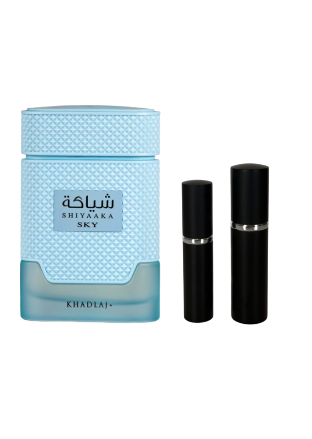 Khadlaj Shiyaaka Sky Extrait de Parfum Unisex with 5ml and 10ml Black Premium Atomizers
