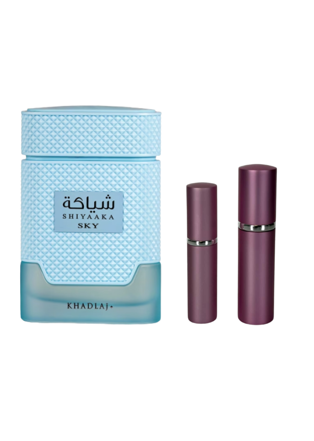 Khadlaj Shiyaaka Sky Extrait de Parfum Unisex with 5ml and 10ml Pink Premium Atomizers