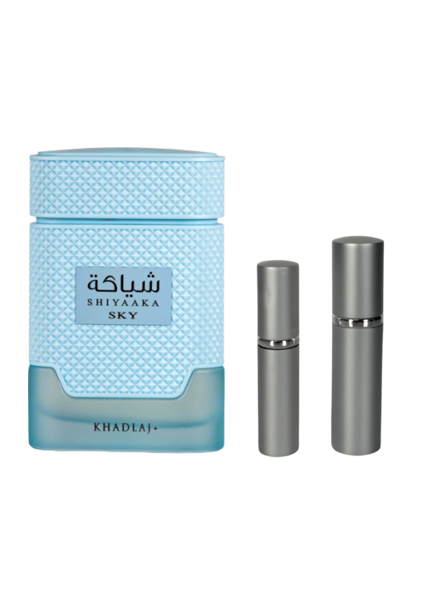 Khadlaj Shiyaaka Sky Extrait de Parfum Unisex with 5ml and 10ml Silver Premium Atomizers