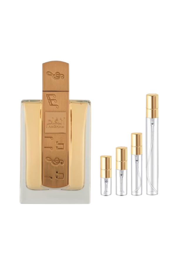 Lattafa Angham Eau de Parfum for Women with 2ml, 3ml, 5ml, and 10ml Glass Decants with Gold Caps