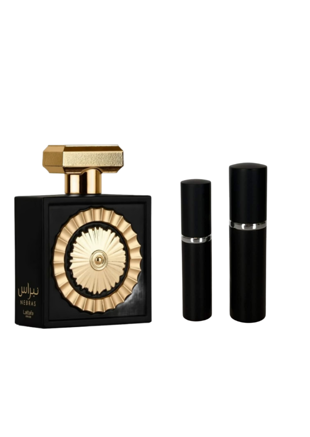 Lattafa Nebras Eau de Parfum Unisex with 5ml and 10ml Black Premium Atomizers