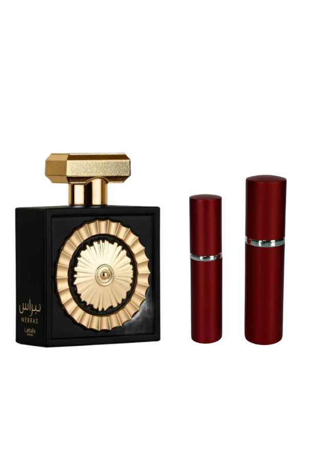 Lattafa Nebras Eau de Parfum Unisex with 5ml and 10ml Red Premium Atomizers