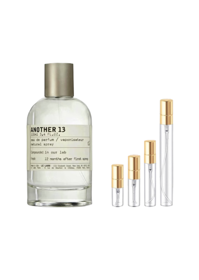 Le Labo Another 13 Eau de Parfum Unisex with 2ml, 3ml, 5ml, and 10ml Glass Decants with Gold Caps