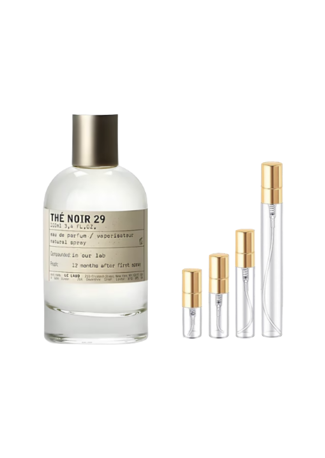 Le Labo Thé Noir 29 Eau de Parfum Unisex with 2ml, 3ml, 5ml, and 10ml Glass Decants with Gold Caps