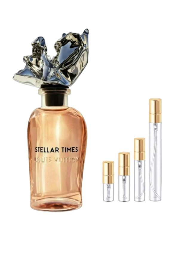 Louis Vuitton Stellar Times with 2ml, 3ml, 5ml, and 10ml Glass Decants with Gold Caps