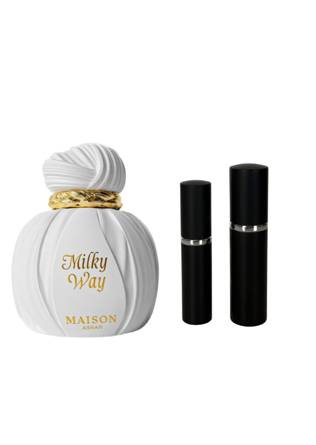 Maison Asrar Milky Way Eau de Parfum Unisex with 5ml and 10ml Black Premium Atomizers