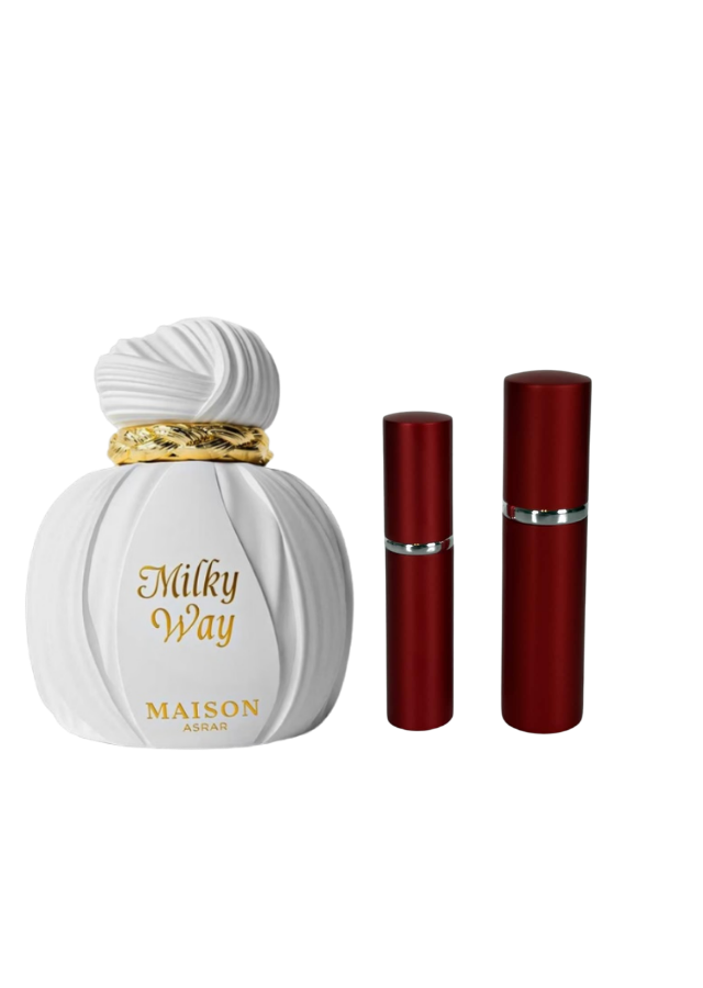 Maison Asrar Milky Way Eau de Parfum Unisex with 5ml and 10ml Red Premium Atomizers