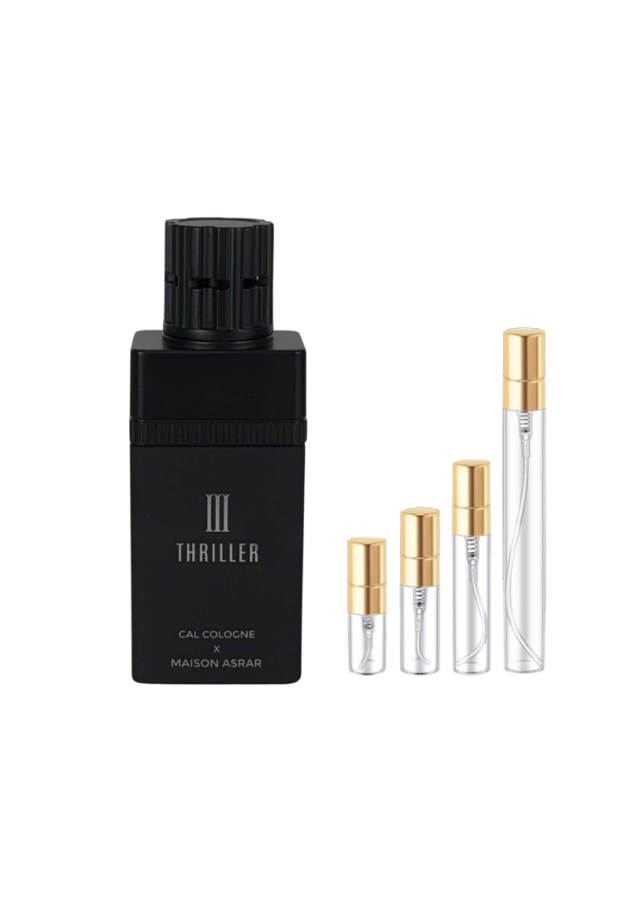 Maison Asrar Thriller III Extrait de Parfum Unisex with 2ml, 3ml, 5ml, and 10ml Glass Decants with Gold Caps