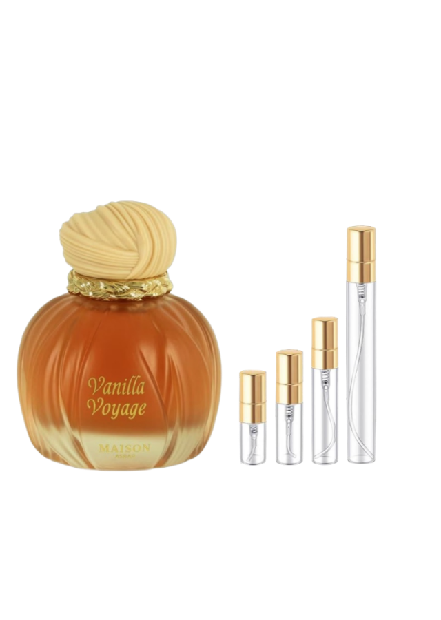 Maison Asrar Vanilla Voyage Eau de Parfum Unisex with 2ml, 3ml, 5ml, and 10ml Glass Decants with Gold Caps