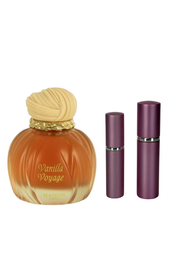 Maison Asrar Vanilla Voyage Eau de Parfum Unisex with 5ml and 10ml Pink Premium Atomizers