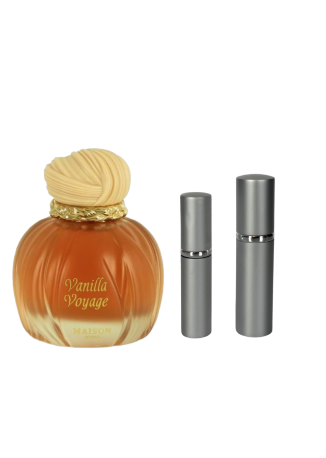 Maison Asrar Vanilla Voyage Eau de Parfum Unisex with 5ml and 10ml Silver Premium Atomizers