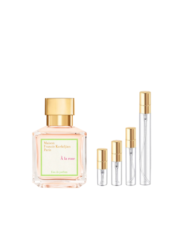 Maison Francis Kurkdjian A La Rose Eau de Parfum for Women with 2ml, 3ml, 5ml, and 10ml Glass Decants with Gold Caps