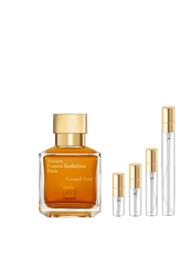 Maison Francis Kurkdjian Grand Soir Eau de Parfum Unisex with 2ml, 3ml, 5ml, and 10ml Glass Decants with Gold Caps