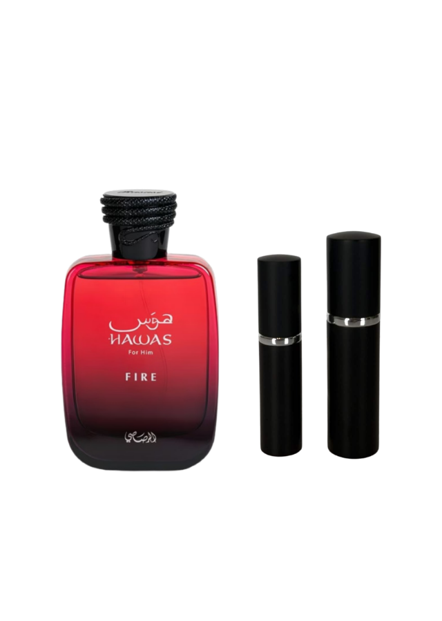 Rasasi Hawas Fire Eau de Parfum Unisex with 5ml and 10ml Black Premium Atomizers