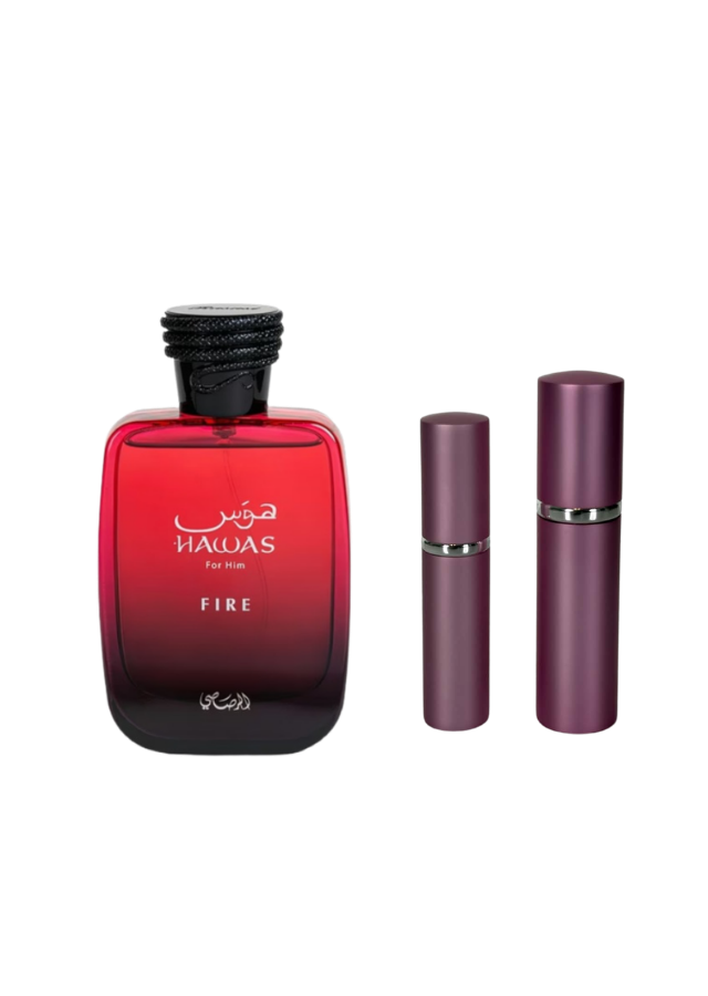 Rasasi Hawas Fire Eau de Parfum Unisex with 5ml and 10ml Pink Premium Atomizers