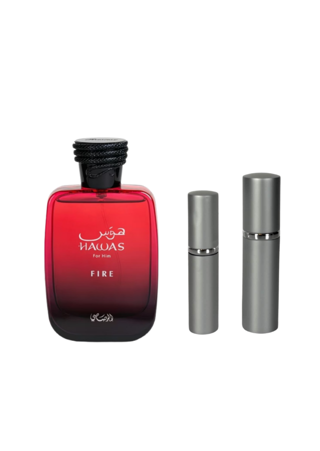 Rasasi Hawas Fire Eau de Parfum Unisex with 5ml and 10ml Silver Premium Atomizers