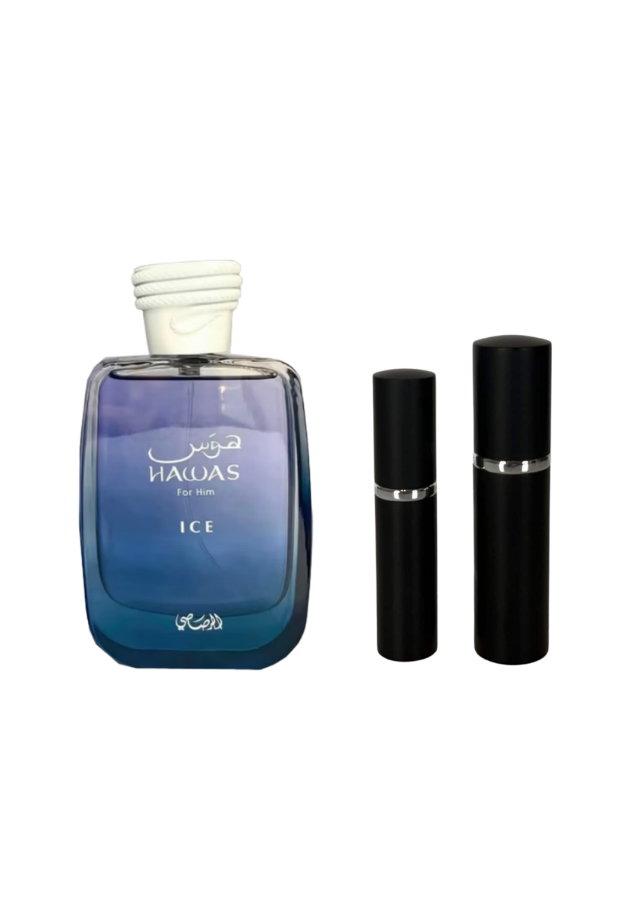 Rasasi Hawas Ice Eau de Parfum for Men with 5ml and 10ml Black Premium Atomizers