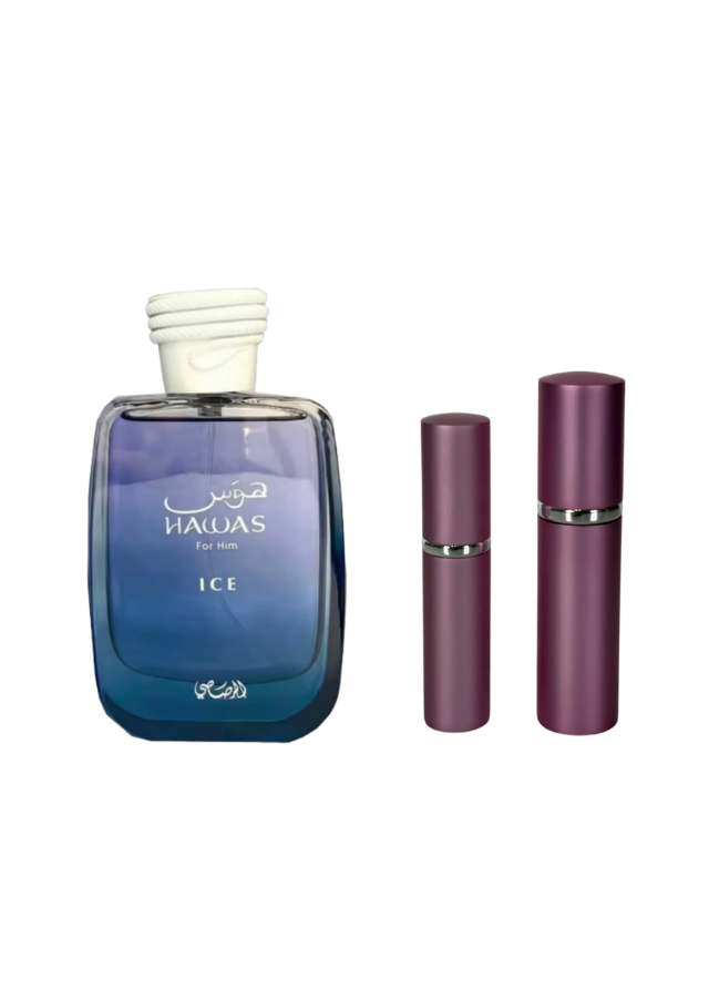 Rasasi Hawas Ice Eau de Parfum for Men with 5ml and 10ml Pink Premium Atomizers