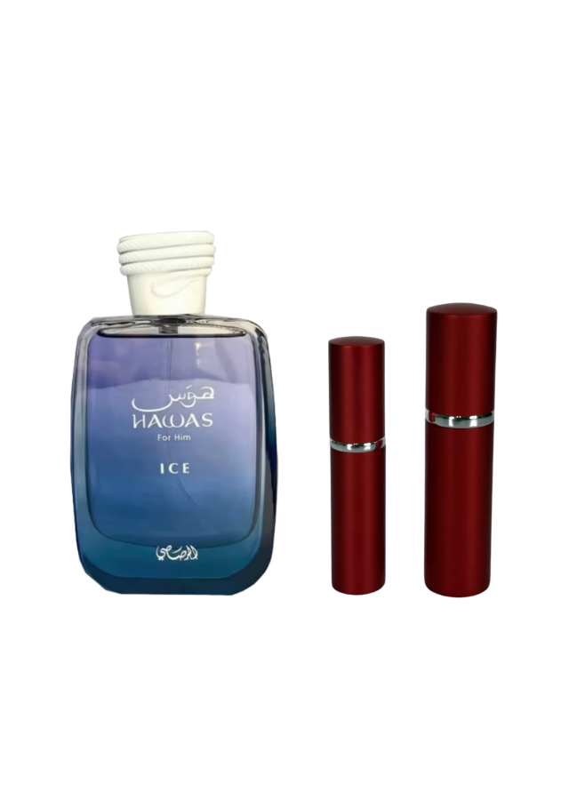 Rasasi Hawas Ice Eau de Parfum for Men with 5ml and 10ml Red Premium Atomizers