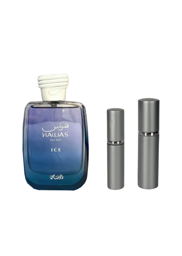 Rasasi Hawas Ice Eau de Parfum for Men with 5ml and 10ml Silver Premium Atomizers