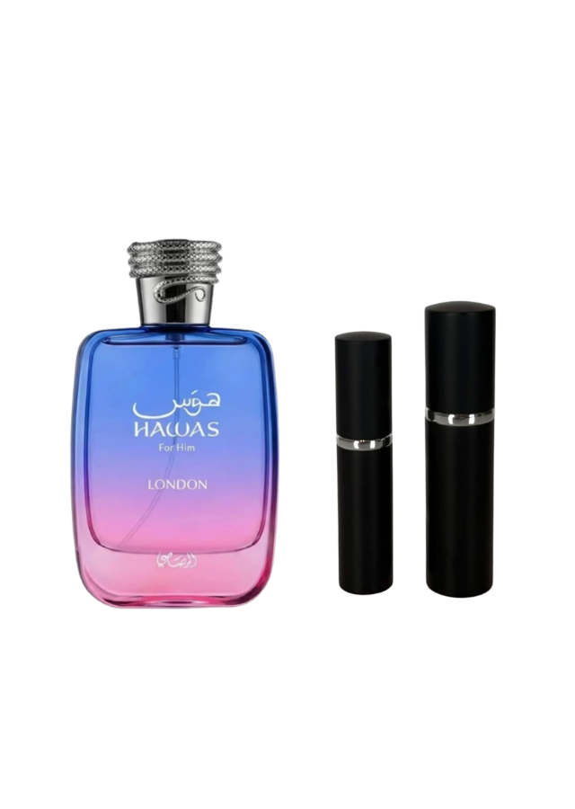 Rasasi Hawas London Eau de Parfum Unisex with 5ml and 10ml Black Premium Atomizers