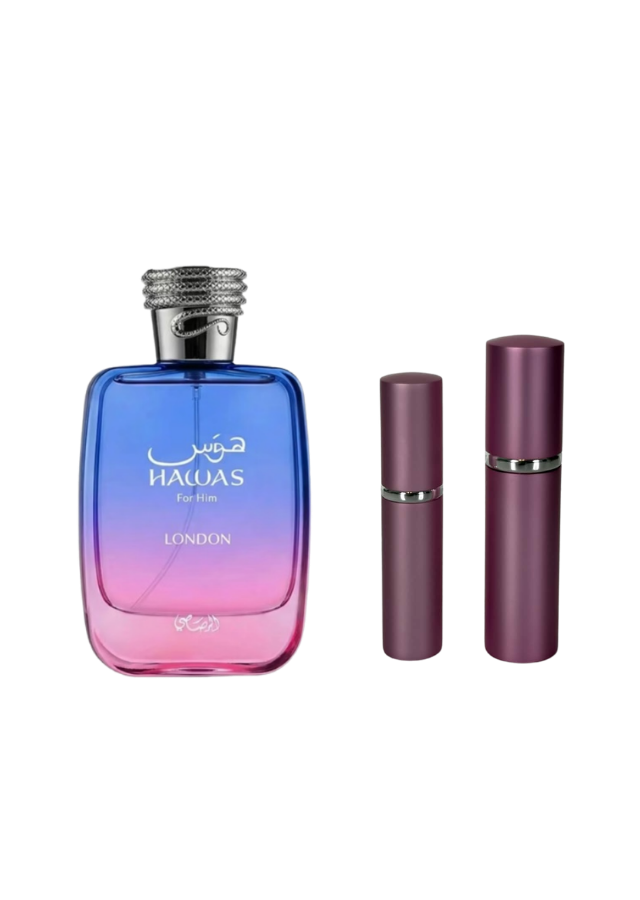 Rasasi Hawas London Eau de Parfum Unisex with 5ml and 10ml Pink Premium Atomizers