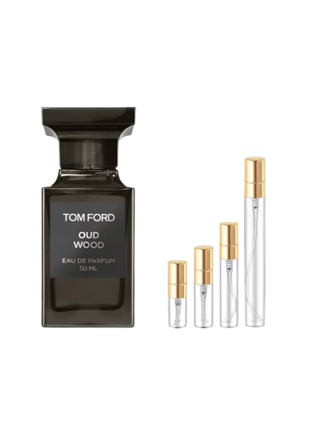 Tom Ford Oud Wood Eau de Parfum Unisex with 2ml, 3ml, 5ml, and 10ml Glass Decants with Gold Caps